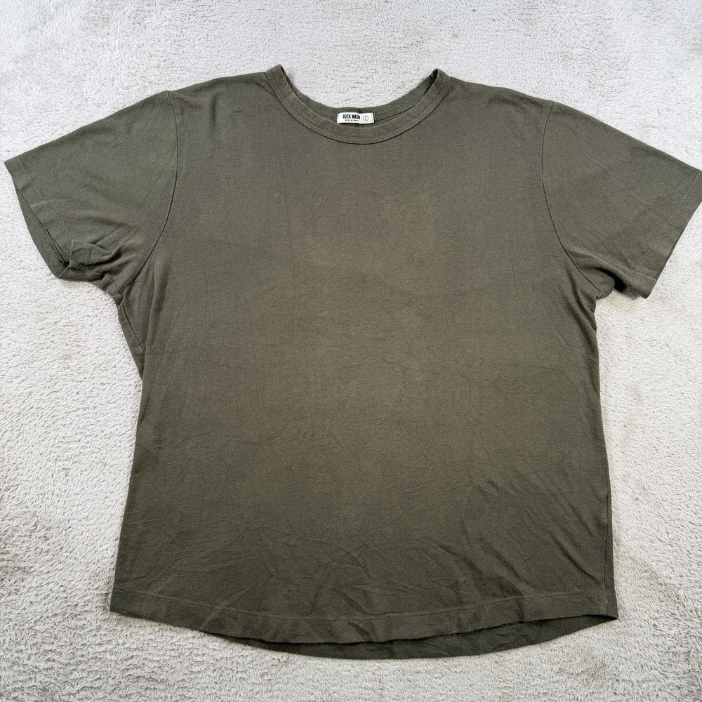 Buck Mason T-Shirt Mens Large Olive Green Slub Curved Hem Short Sleeve Tee USA